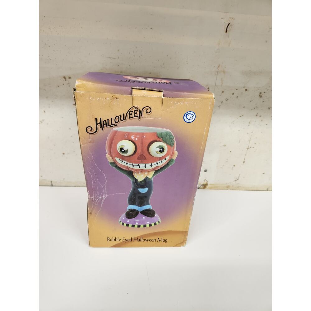 Vintage Halloween Ceramic decoration jack-o'-lantern man with wiggle eyes NIB